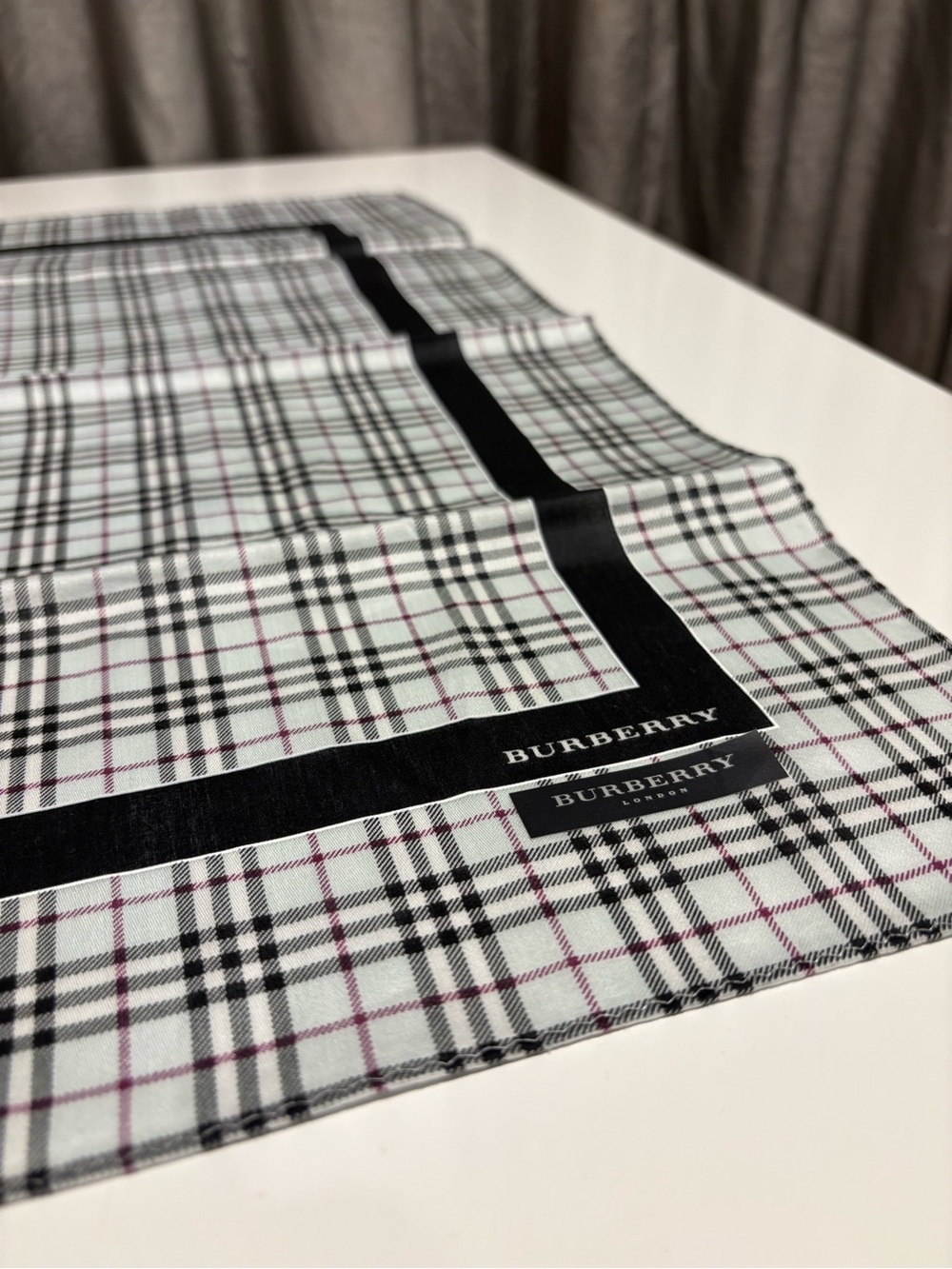 Burberry Plaid Cotton Scarf/handkerchief/pocket square, Black Trim, Authentic